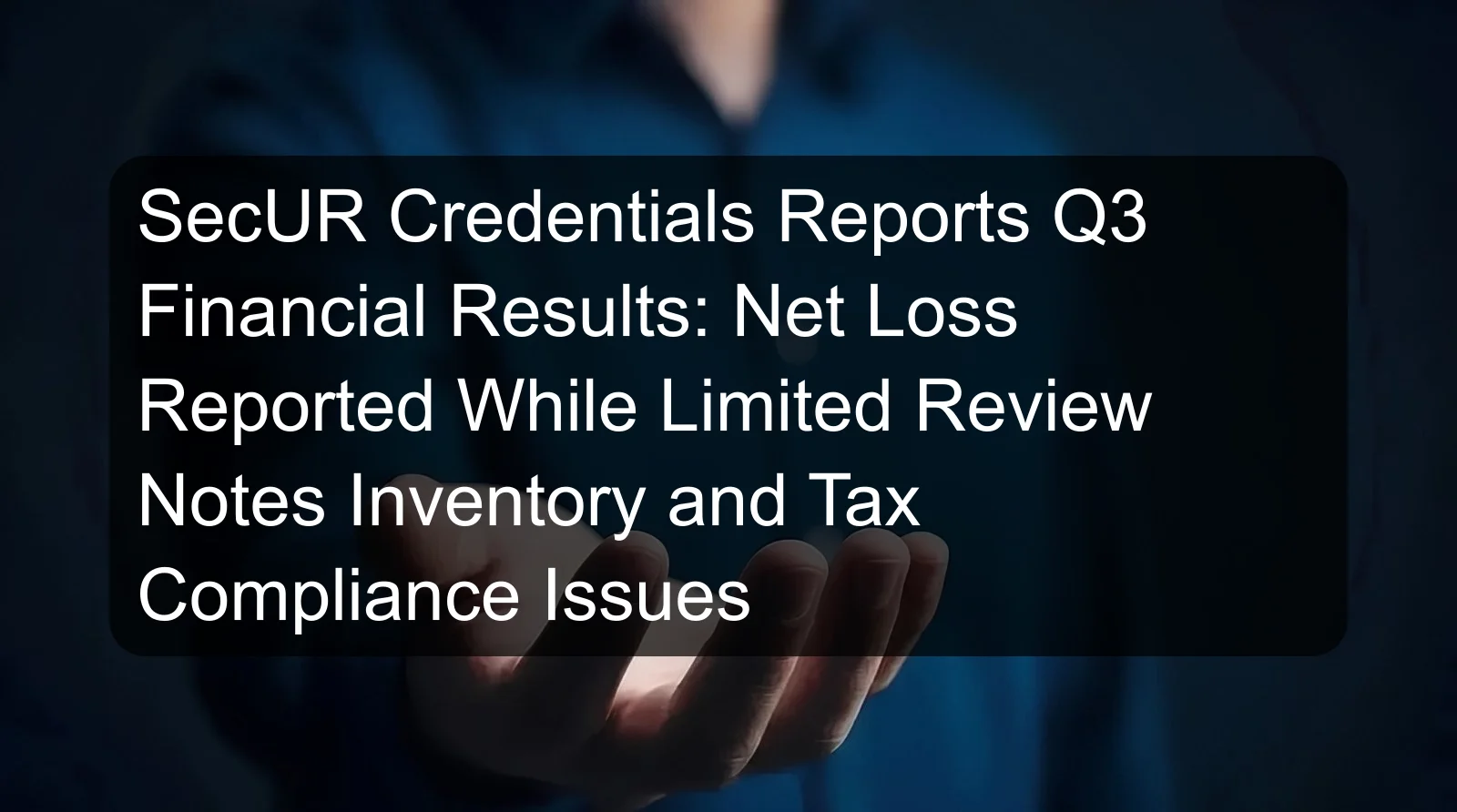 SecUR Credentials Reports Q3 Financial Results: Net Loss Reported While Limited Review Notes Inventory and Tax Compliance Issues SecUR Credentials Reports Q3 Financial Results: Net Loss Reported While Limited Review Notes Inventory and Tax Compliance Issues